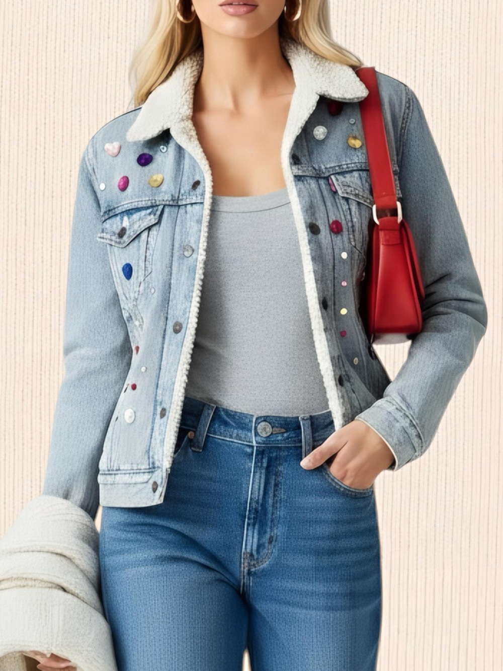 NWT Levi’s Sherpa Reworked Jeweled Denim Jacket | Size S